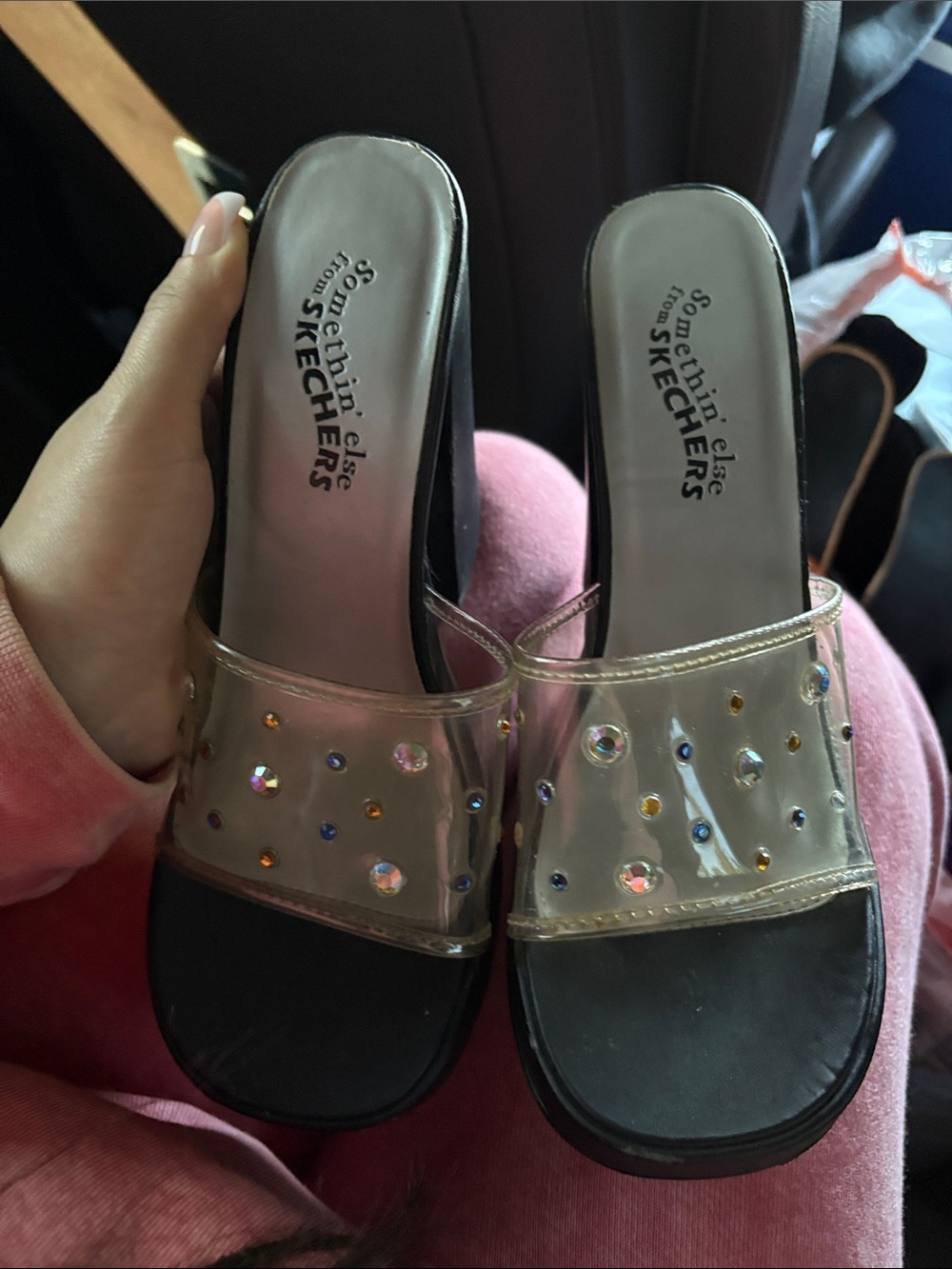VINTAGE Y2K something Else from SKECHERS PLATFORM CHUNKY HEEL WITH CLEAR STRAP